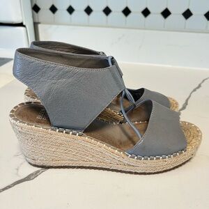 Eileen Fisher Willow Wedge Sandal Gray Perf Leather Espadrille Heel Shoe 9.5